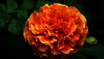 Vibrant yellow and orange petals in a wet, dark background generated by AI photo