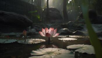 Tranquil lotus pond reflects beauty of nature aquatic oasis generated by AI photo