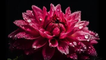 Vibrant gerbera daisy in macro, wet with raindrop on black generated by AI photo