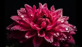 vibrante gerbera margarita en macro, mojado con gota de agua en negro generado por ai foto