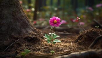 Fresh pink daisy in green meadow, symbolizing love in nature generated by AI photo