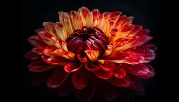 Vibrant dahlia blossom in macro, on black background generated by AI photo