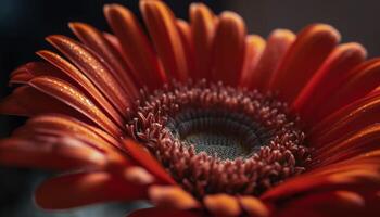 Vibrant gerbera daisy petal, dewy and fresh, in extreme close up generated by AI photo