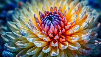 Vibrant petals of a wet dahlia blossom in tropical climate generated by AI photo