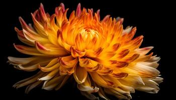 Vibrant colors of single flower in close up on black background generated by AI photo