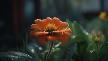 Vibrant multi colored daisy blossom in wet meadow, close up macro shot generated by AI photo