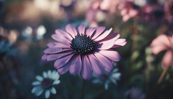 Vibrant chamomile plant in soft focus, surrounded by daisy family generated by AI photo