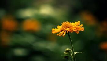 Vibrant yellow daisy blossom in meadow, surrounded by green foliage generated by AI photo