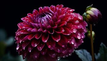 Vibrant petals of a single dahlia bloom in wet freshness generated by AI photo