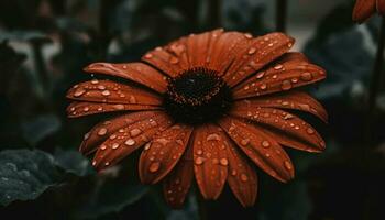 Vibrant gerbera daisy in wet meadow reflects autumn beauty generated by AI photo