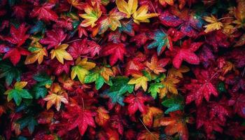 Vibrant autumn foliage in a multi colored forest, nature wallpaper design generated by AI photo