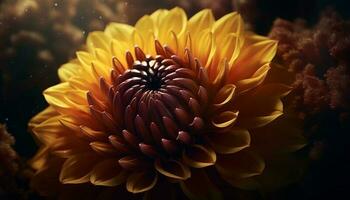 Vibrant colors of a single sunflower in a formal garden generated by AI photo