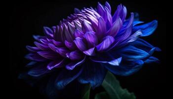 Vibrant dahlia blossom, close up on purple petal against black background generated by AI photo