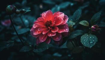 Vibrant hydrangea blossom in wet meadow, focus on foreground generated by AI photo