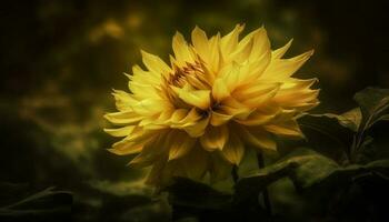 Vibrant sunflower blossom in meadow, attracting bee for pollination generated by AI photo