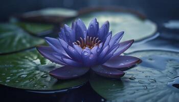 Tranquil scene of lotus water lily in pond, symbolizing growth generated by AI photo