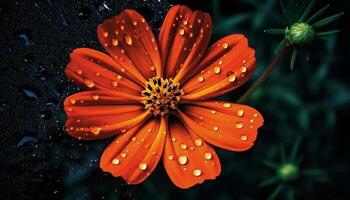 Vibrant yellow gerbera daisy in dewy meadow, surrounded by green generated by AI photo