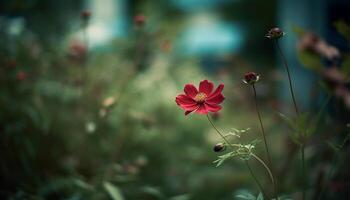 Vibrant cosmos flower in meadow, surrounded by fresh green foliage generated by AI photo