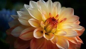 Vibrant multi colored dahlia blossom, symbol of beauty in nature generated by AI photo