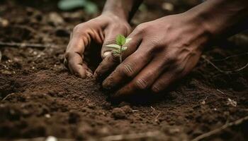 Organic farming Men and women working together for new growth generated by AI photo