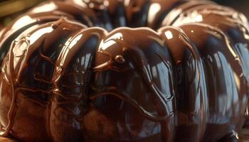 Indulgent chocolate donut with creamy icing and chocolate sauce drizzle generated by AI photo
