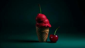 Sweet summer indulgence Gourmet berry ice cream cone refreshment generated by AI photo