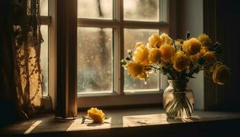 amarillo tulipanes traer elegancia a rústico hogar interior diseño generado por ai foto