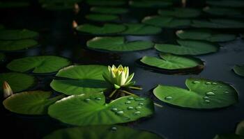 Tranquil lotus water lily reflects elegance and beauty in nature generated by AI photo