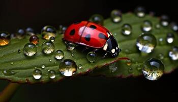 ladybug in leaf wirh water drops scene generated by AI photo