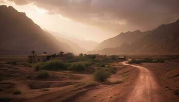 Tranquil sunset over African mountain range, a beauty in nature generated by AI photo