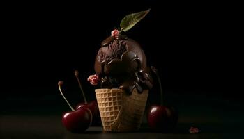 Sweet indulgence Gourmet chocolate and berry fruit dessert temptation generated by AI photo