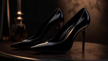 Modern women luxury shoe, elegant stiletto with shiny patent leather generated by AI photo