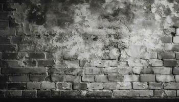 Weathered brick wall with rough concrete backdrop and stained pattern generated by AI photo