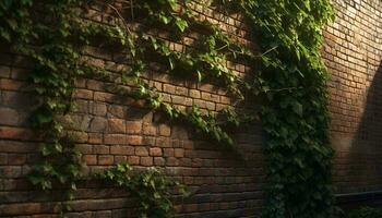 Old brick building feature surrounded by nature leafy backdrop generated by AI photo