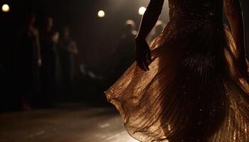 elegancia y sensualidad en uno mujer borroso movimiento caminando al aire libre generado por ai foto