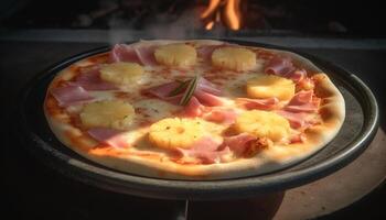 Freshly baked pizza with mozzarella, tomato, and pepperoni slices generated by AI photo