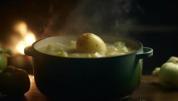 Healthy vegetarian stew with fresh organic vegetables and boiled potatoes generated by AI photo