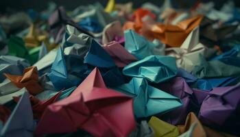 Colorful paper boats sail towards success in imaginative nautical journey generated by AI photo