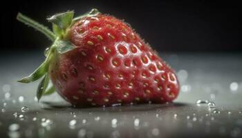 Juicy ripe strawberry, a sweet and healthy gourmet snack generated by AI photo