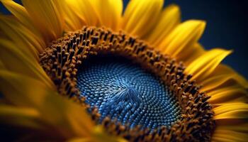 Vibrant sunflower blossom, yellow petal, blue sky, nature beauty generated by AI photo