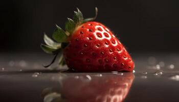 Juicy ripe strawberry, a refreshing summer snack with vibrant freshness generated by AI photo