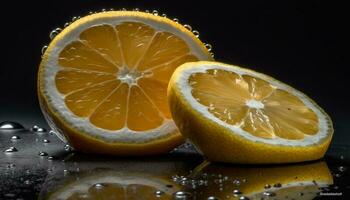 Juicy citrus slice reflects vibrant nature in refreshing drink wave generated by AI photo