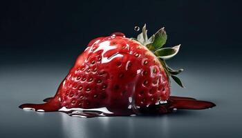 Juicy ripe strawberries, a refreshing summer snack on a dark background generated by AI photo