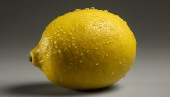 Juicy lemon slice with refreshing drop, vibrant colors and freshness generated by AI photo