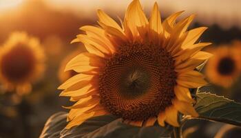 Vibrant sunflower in nature meadow, a single flower growth generated by AI photo