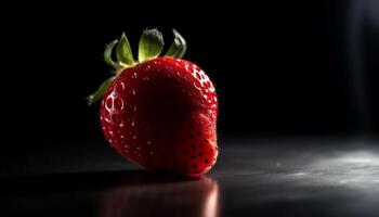 Juicy ripe strawberry, a healthy gourmet dessert on wooden table generated by AI photo