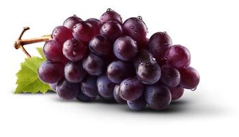 Juicy purple grape bunch, fresh and ripe, on white generated by AI photo