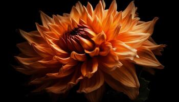 Vibrant colors of a single flower in macro on black background generated by AI photo