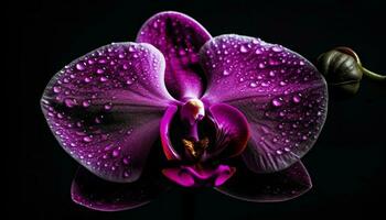 Tranquil elegance in nature Purple orchid blossom reflects on water generated by AI photo
