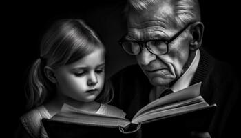 Family reading Bible together, passing on wisdom and love generated by AI photo